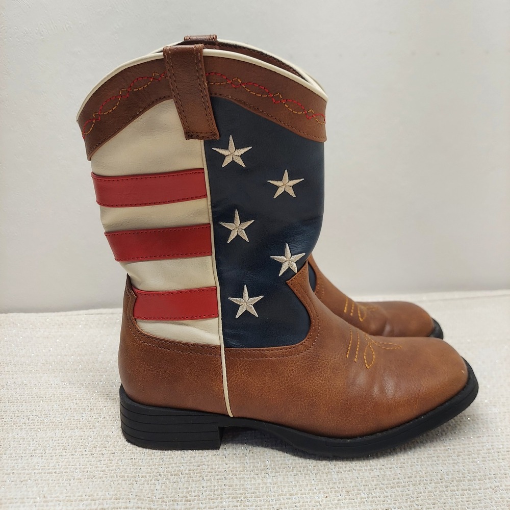 Wonder Nation Kids American Flag Cowboy Boots Brown Stars Stripes Size 2